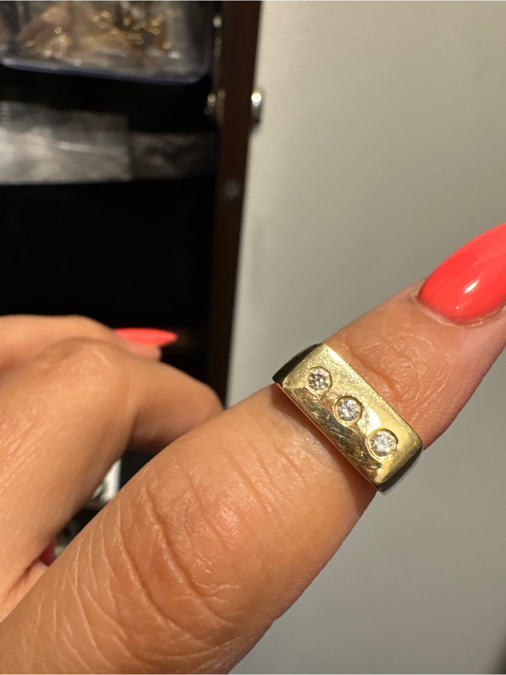 Yellow Gold 14k Three-Diamond Ring - Picture 5 of 5